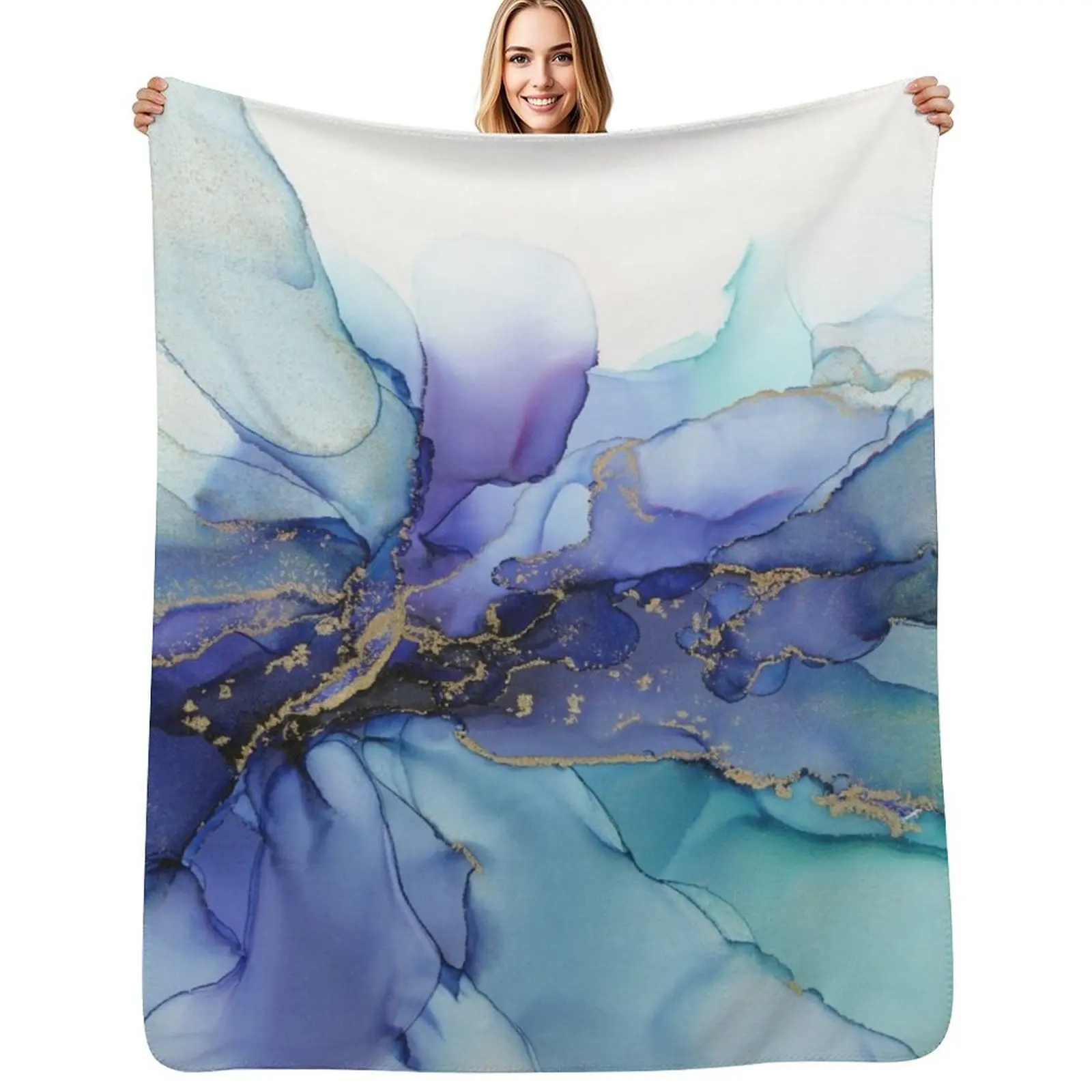 

Electric Wave Violet Turquoise Ink - Part 4 Throw Blanket Foldable Soft Warm Blanket for Outdoor Use