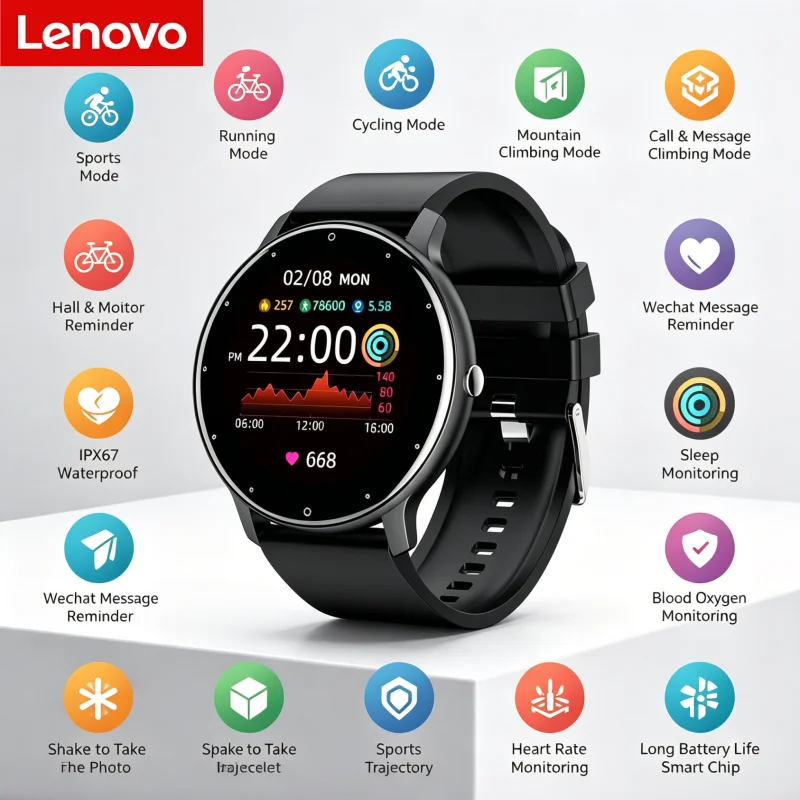 Lenovo Zl02C Pro Smart Watch Sports Fitness Tracker Watch Waterproof Bluetooth Call Full Touch Screen Smartwatch Universal 2026