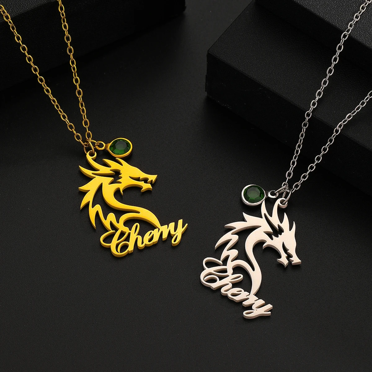 

Todorova Custom Name Necklace for Women MenStainless Steel Jewelry Dragon Shaped Pendant Choker Chain Personalized Birthday Gift