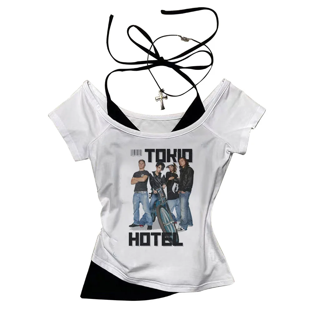 تي شيرت توكيو فندق قصير y2k harajuku gyaru Vintage 2025 للفتيات #2