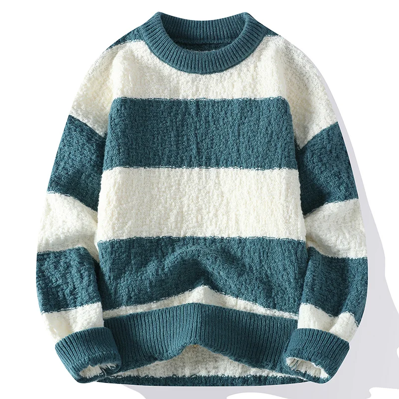 

2023 Winter new style Thicken Warm Sweater Men's Fashion High Quality striped pullovers Men wool sweaters male full Size M-3XL