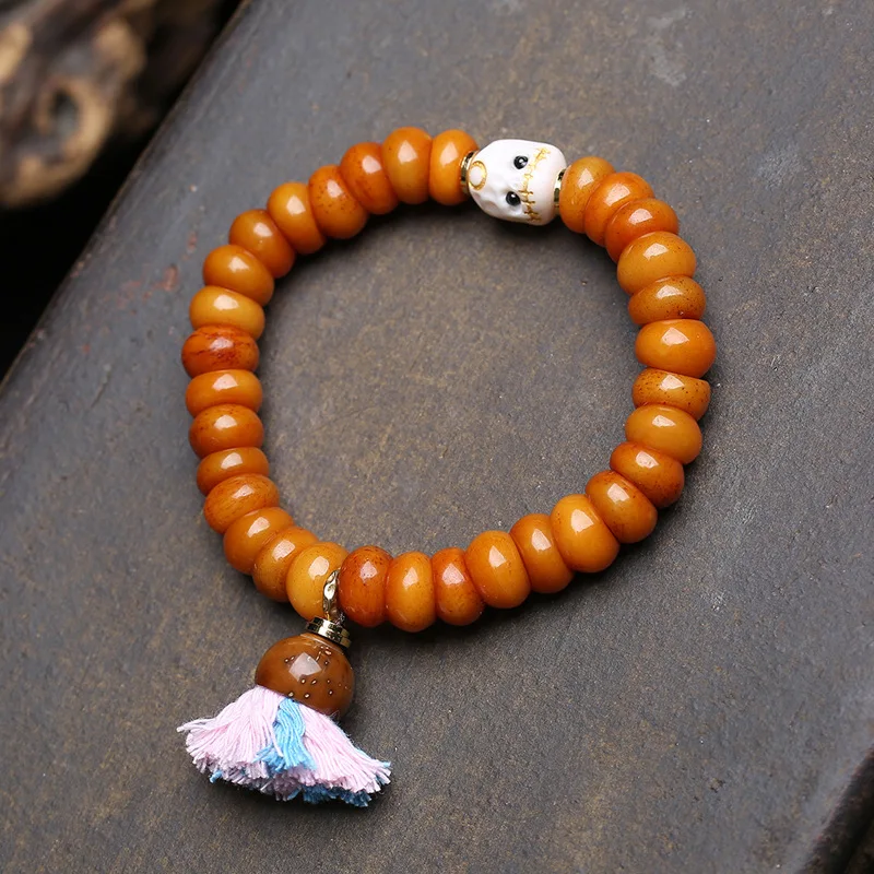Tibetan Reflux Bone Large Intestine Bead Writing Handstring Single Circle Monkey Head Bodhi Purple Crystal Purple Mouse Retro