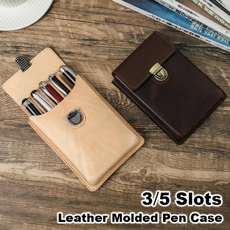 Couro Fountain Pen Case, 3, 5 Slots Fold Type, Pencil Organizer, Retro Box, Cute Office e Escola Papelaria Suprimentos