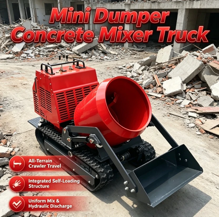 Customized China Factory Sale Mini 0.3 CBM Crawler Hydraulic Concrete Mixer Good Quality CE Epa Engine Self-loading Pump Motor C