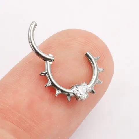 ASTM F136 TItanium 2025 New Punk Spike Nose Ring Piercing Heart CZ Septum 16G Hoop Clicker Daith Earrings Anodized Body Jewelry