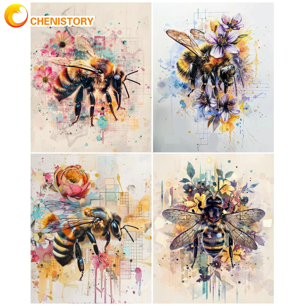 CHENISTORY Focus Paint By Number Abstract Bees DIY Animal On Canvas Oil Painting For Adults Picture Of Coloring By Number Home D