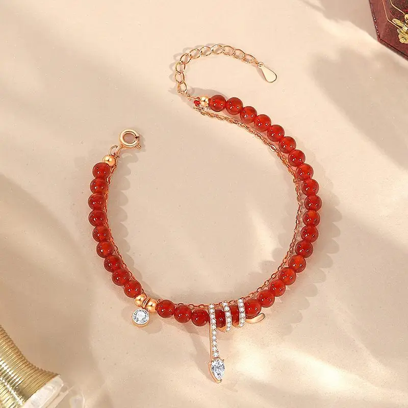 Spring Festival S925 Silver Spirit Snake Bracelet Women's Zodiac Snake Chinese Tide Exquisite Year of The Snake Beads HandString