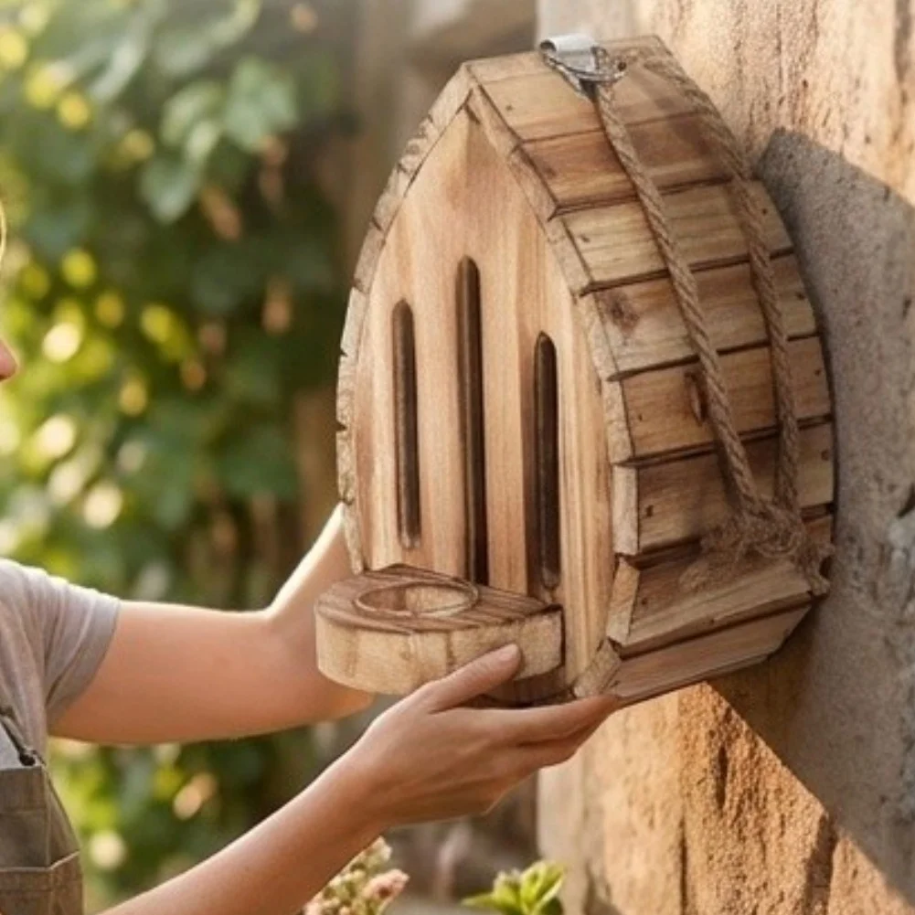 Teardrop Wooden Butterfly House Feeder Natural Wall Mounted Shelter For Garden Pollinator Habitat Outdoor Decoration