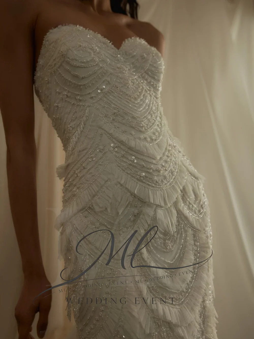 ML Stunning Tiered Beading 2026 Wedding Dress Stylish Straight Sweetheart Neck Pearls Gown Customized Women Dreamy Birde Dress