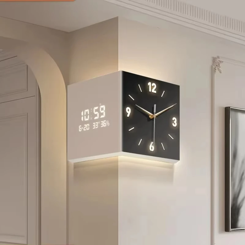 Luxury Creative Two-sided Living Room Wall Clock Modern Nordic Aesthetic Silent Corner Digital Wall Clocks Home Decoration
