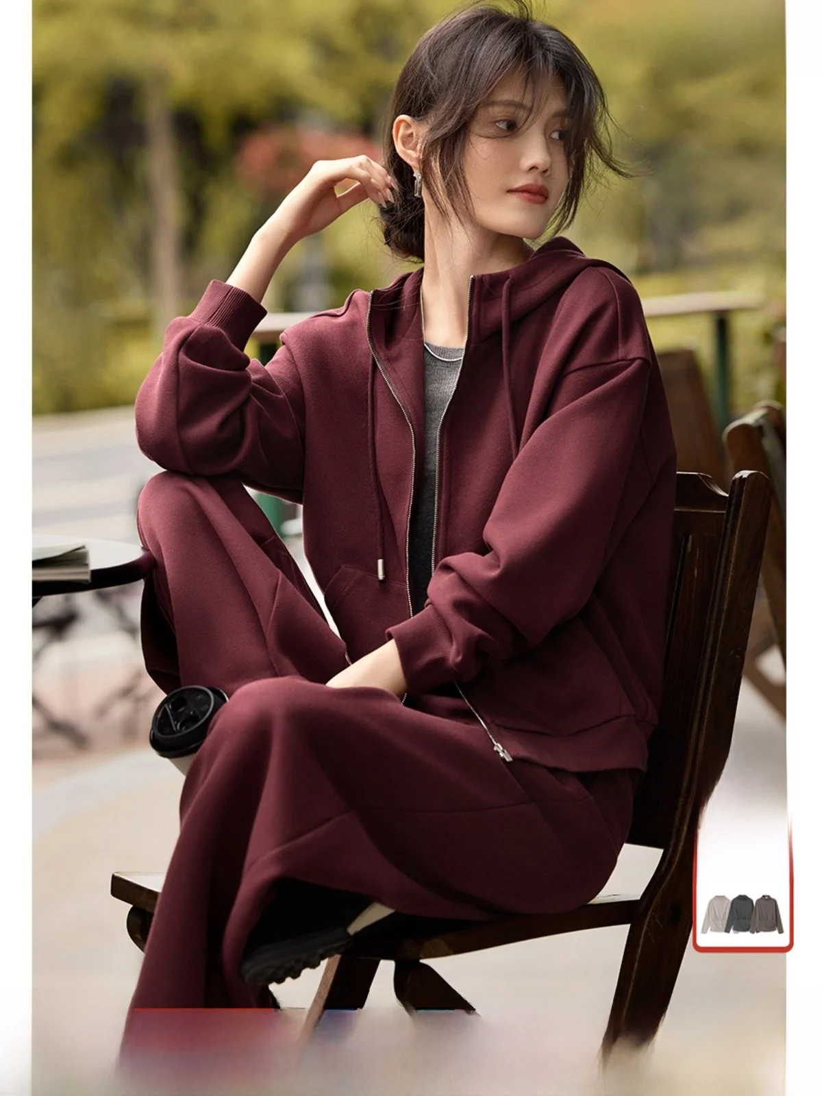 

XWI Faionable красный комплект прямых брюк, женская осенняя толстовка с капюшоном, повседневный комплект из двух предметов, длинные брюки све