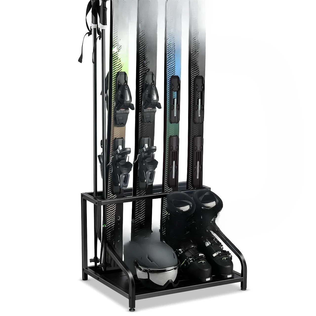 Snowboard Storage Rack for Garage - Holds 4 pairs of skis, ski boots