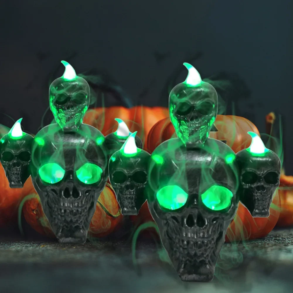 1-4PCS Haunted Skull Resin Candle LED Flickering Battery Operated with Smoky Sandalwood Scent for Halloween Party Home Decor