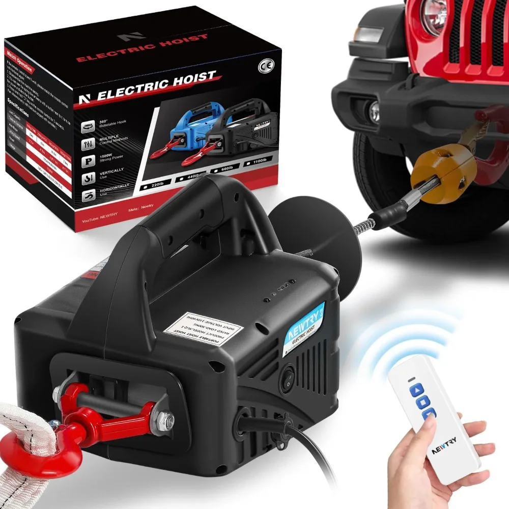 Winch Hoist Listrik 3 In 1,100lb Remote Control Nirkabel, Remote Control Kabel, Daya Portabel 110/120 Volt - RUMAH