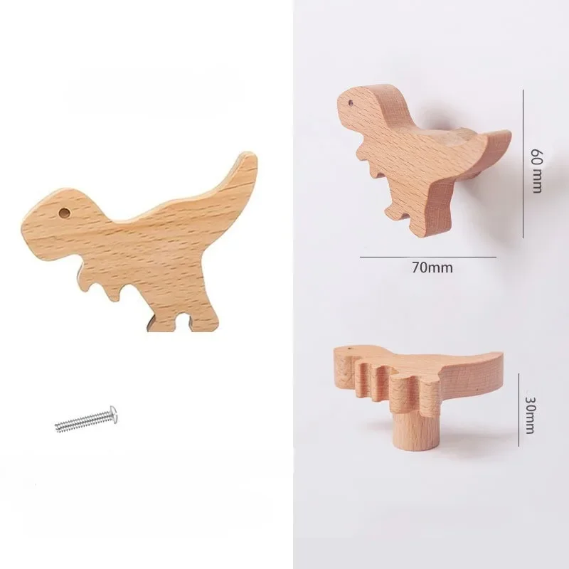 Wood Handle Knob dinosaur Shape Cupboard Wardrobe Cabinet Drawer Door Solid Wooden Handles Knobs for Kids Furniture 7Pcs