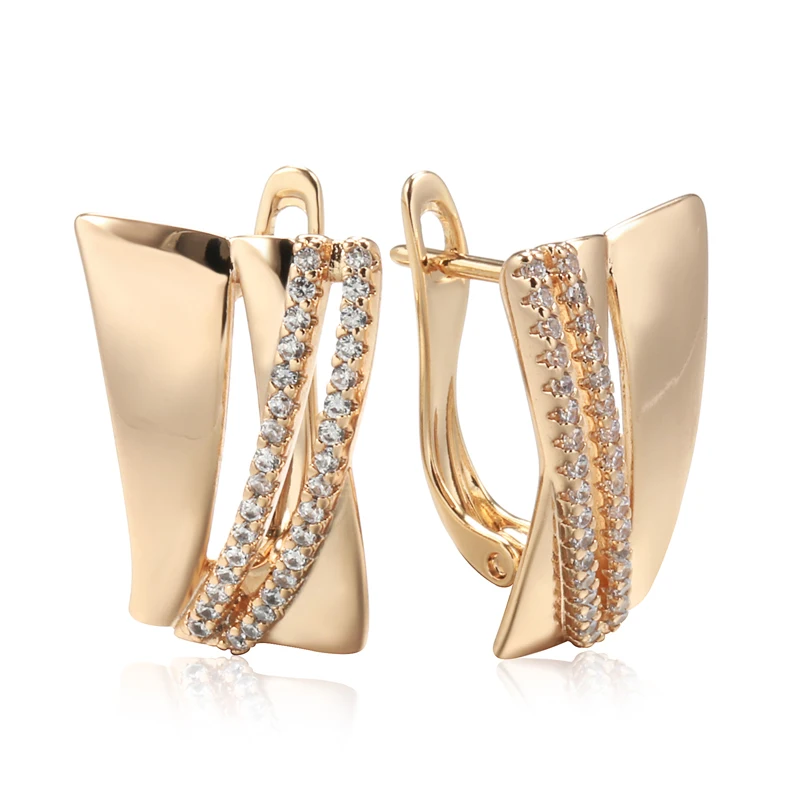 Kinel Hot Glossy Big Dangle Earrings for Women 585 Rose Gold Color With Natural Zircon Retro Ethnic Wedding Fine Daily Jewelry