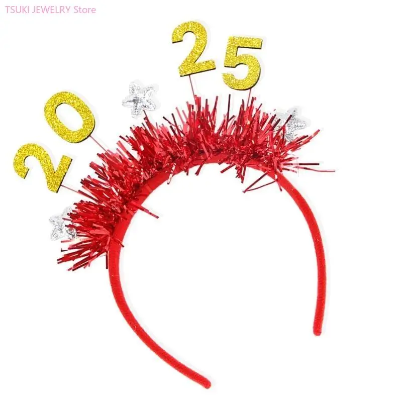 

62KE Carnivals Party Sequins Letter Headband 2025 New Year Adult Christmas Hairband