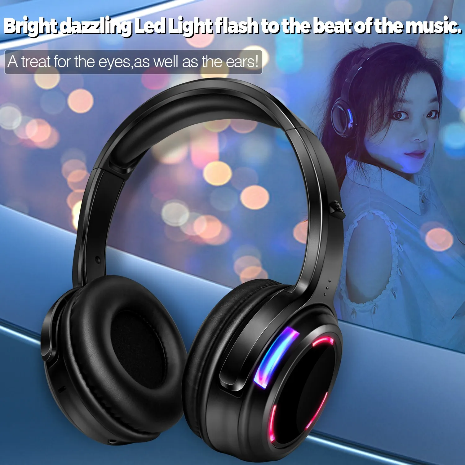Professional Silent Disco LED Lighting Headphones Rechargeable Battery
