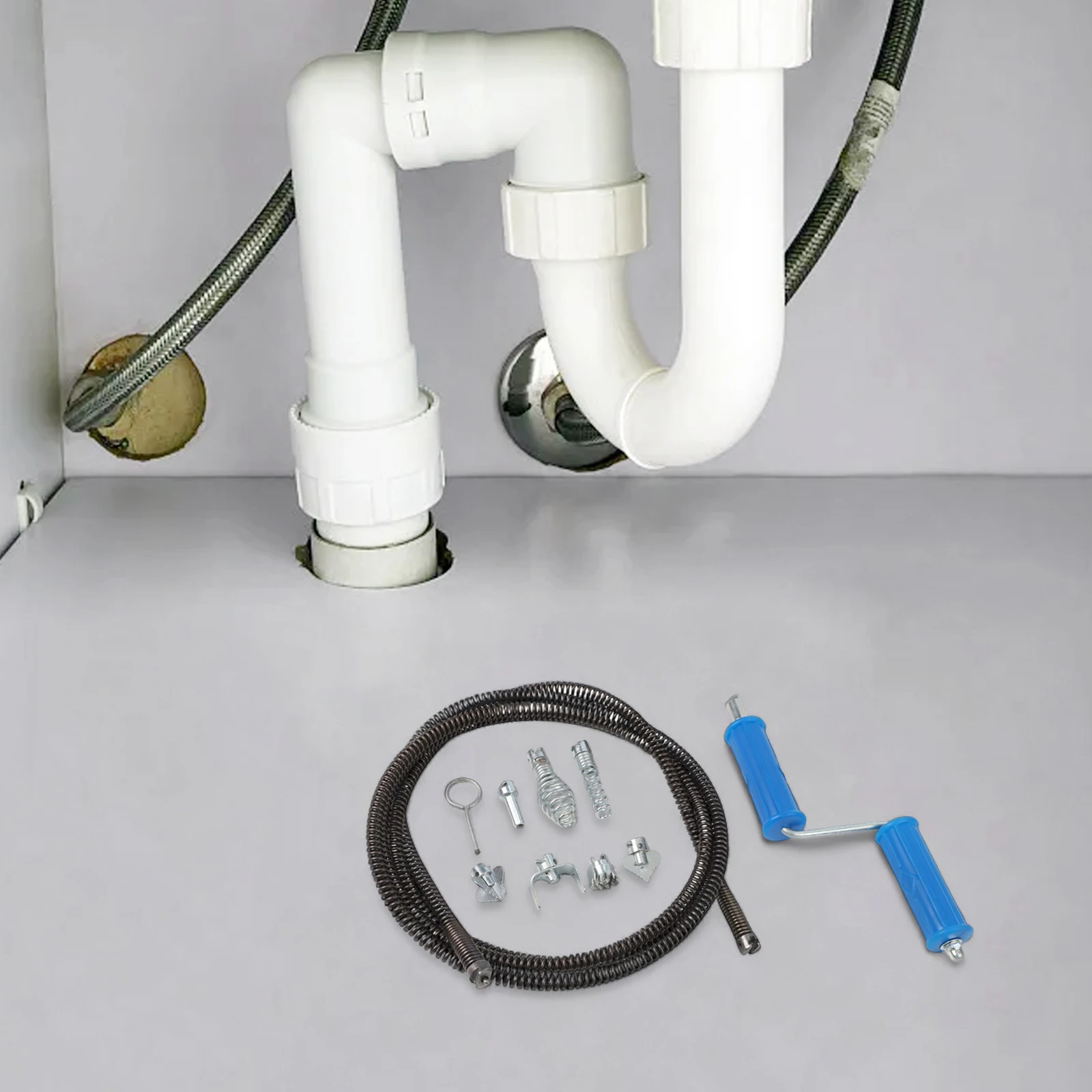 1set Pipe Cleaning Spiral Steel 3 Meters Drain Cleaner Cutting Heads Pipe Unclogging Tool For Kitchen Sink Toilet Floor Drain