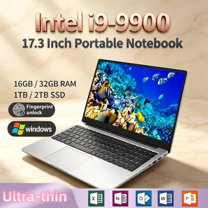 Intel Core i9 9900 17.3 Inch Pro Laptop 32GB RAM 2TB SSD Fingerprint Unlock Full HD Screen Work Gaming High Performance