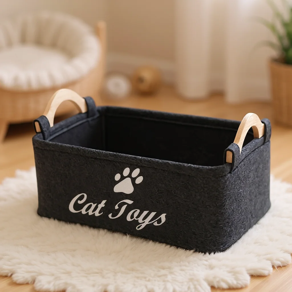 Felt Cat Toy Storage Basket 1