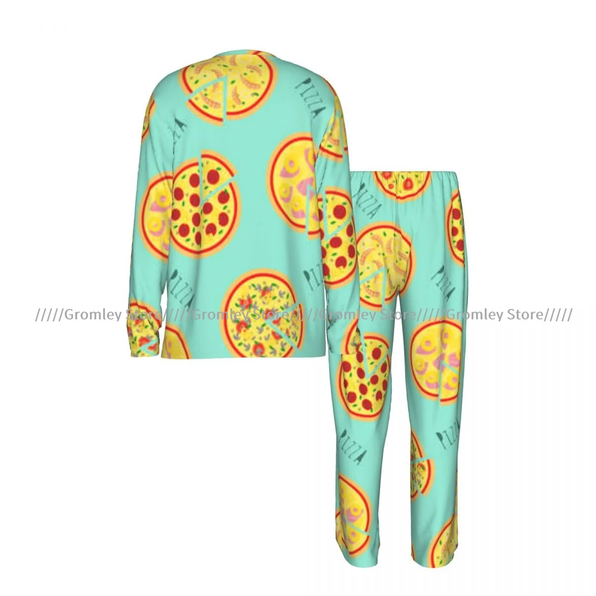 Pizza Pattern Men's Pajama Set Long Sleeve T-Shirt and Long Pants Sleepwear Male Nightwear Home Suit