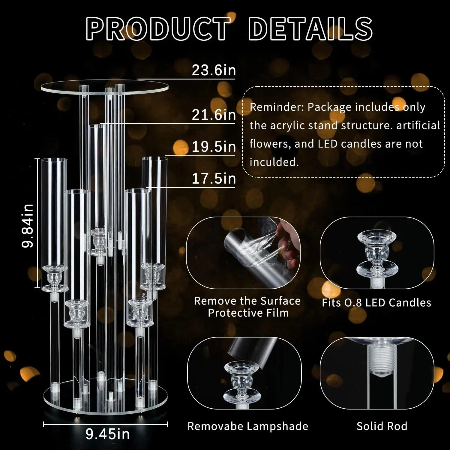 2PCS 5 Arm Candelabra Clear Centerpiece for Table Acrylic Stand for Wedding Reception Candle Holder for Birthday Home Christmas