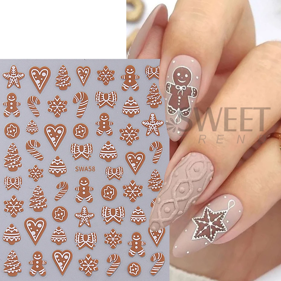 Christmas Nail Stickers 3D Self-Adhesive Sliders Winter Snowflakes Gingerbread Man Elk Star Decals Nail Supplies Manicure Decor