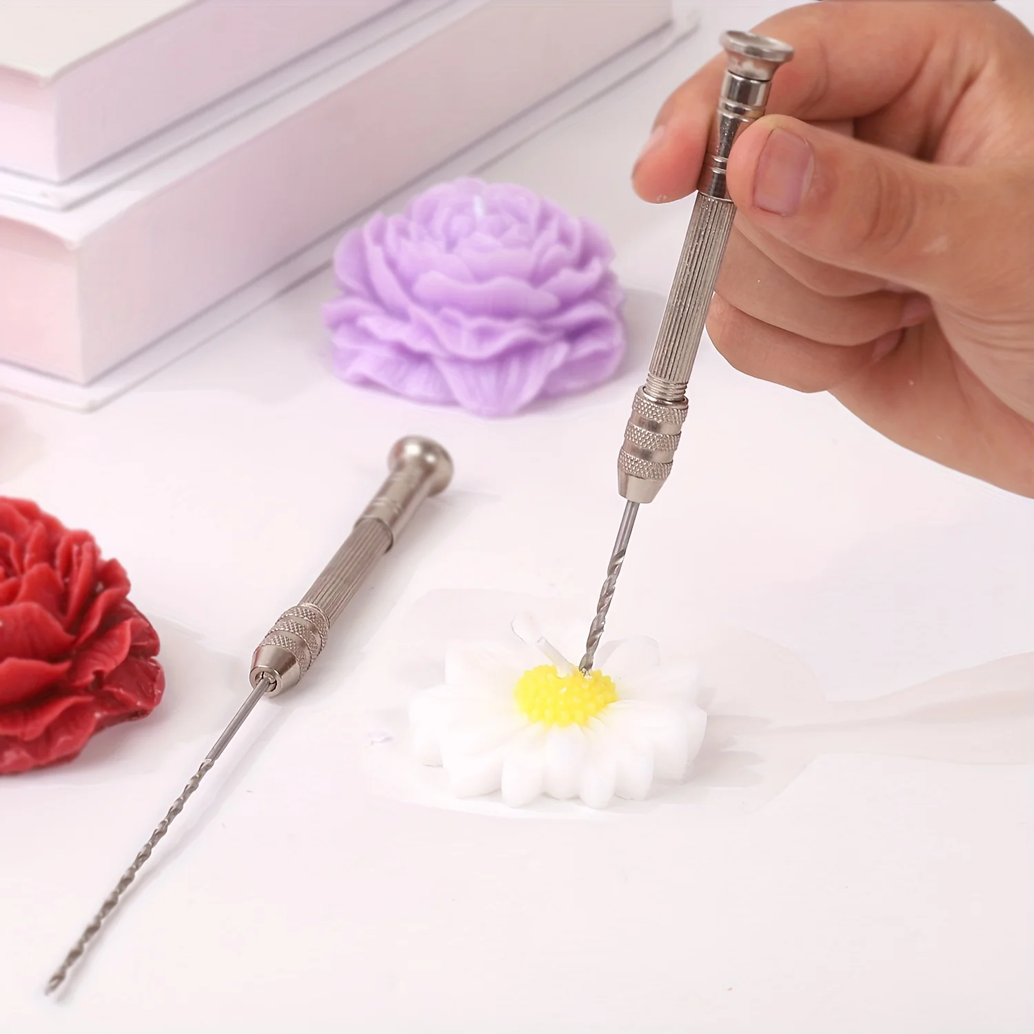 A Set of Candle Punching Tools with 2 Multi-Diameter Drill Bits for Candle Punching DIY Handicrafts DIY Candle Hole Punch Tools