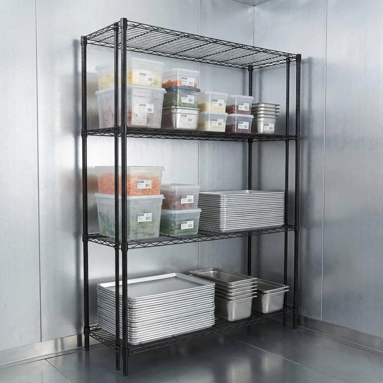 Heavy-Duty 4-Shelf Wire Shelving Unit, NSF-Certified Rack for Garage & Warehouse, 60x12x86, 600-800 lbs, Black, Customized
