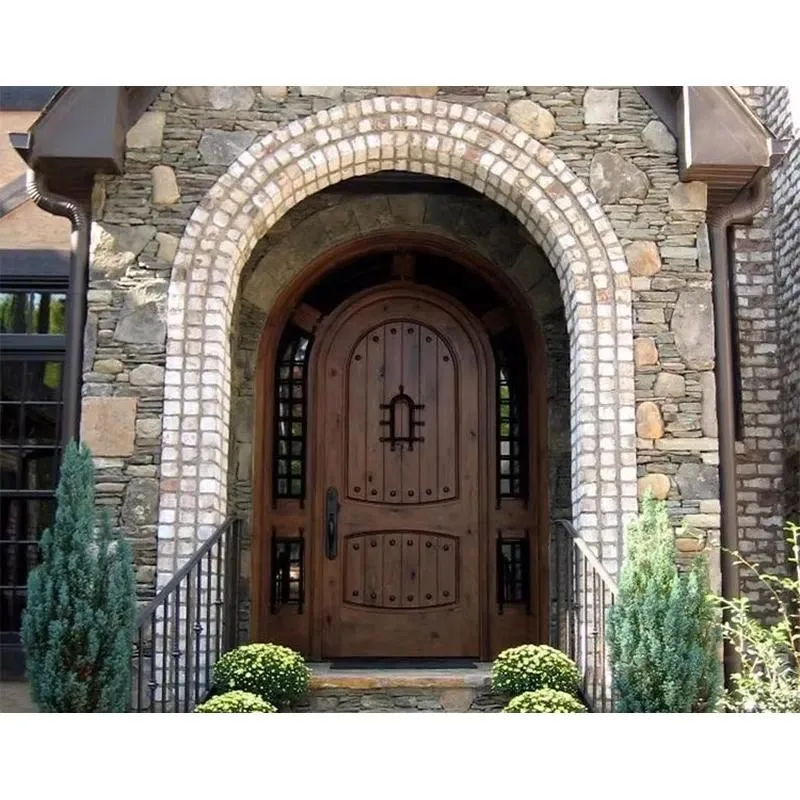 Iron Grill Main door design Solid wood arched door Wooden door Wrought iron glass on both sides