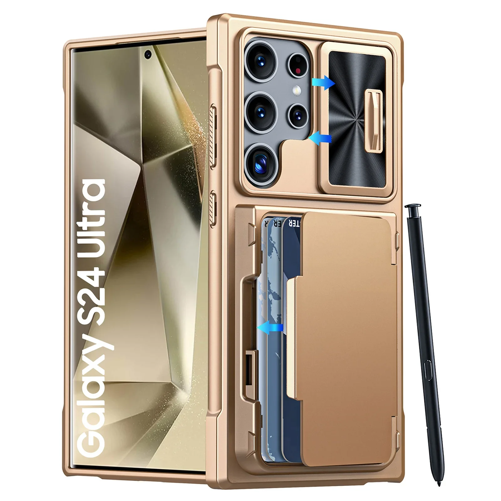 for Samsung S24 Ultra Phone Case,with Full Coverage TPU & Camera Case Holder & Shockproof Phone Case-Gold