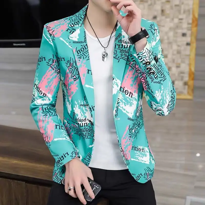 2022 New Fashion Print Suit Jacket Men\'s Slim Fit Casual Blazers Streetwear Social Club Prom Formal Party Suit Coats Hommes