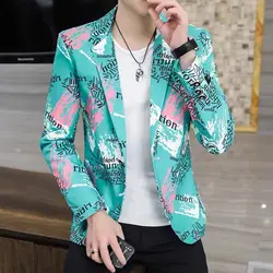 2022 New Fashion Print Suit Jacket Men's Slim Fit Casual Blazers Streetwear Social Club Prom Formal Party Suit Coats Hommes