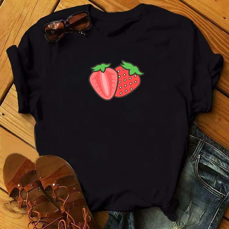 Maycaur Tee Women T-shirt Summer Short Sleeve Avocado Print Clothes Fashion  Cartoon Fruit Graphic T Shirt Kawai Female Tops TEE