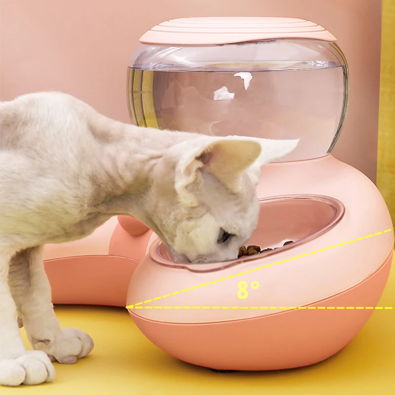 Large Capacity Pet Food And Water Bowls Crescent Type Tilt Design Automatic Double Pet Bowls With Skid Resistance Bottom