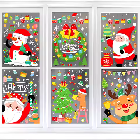 Christmas Decoration Snowflake Santa Claus Reindeer Window Glass Electrostatic Funny Stickers Xmas Party Decoration Accessories