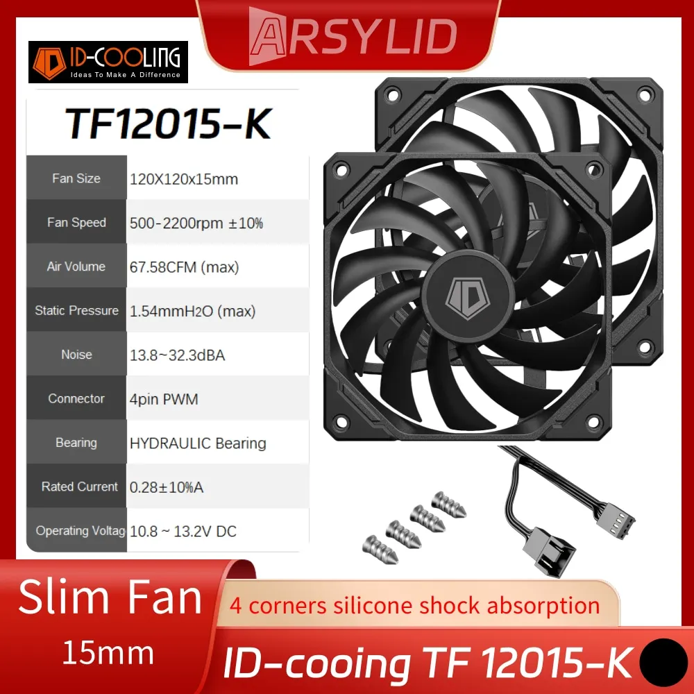 ID-COOLING TF12015-K 12015 Super Slim 15mm Thinckness Ultra-Thin PWM Temperature Control 12cm Chassis Cooling Fan