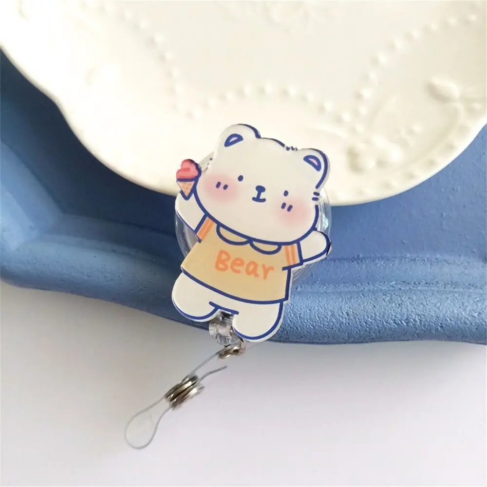 Cute Bear Retractable Badge Reel Work Card Clip Chest Card ID Card Clips Name Tag Name Card Easy Pull Buckle Doctor Students