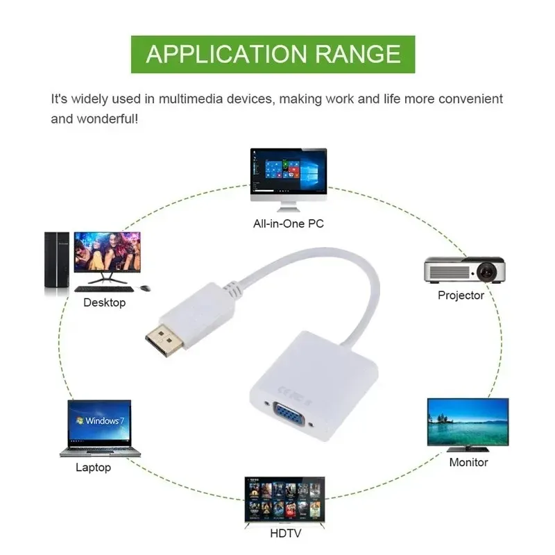 Grwibeou Displayport Display Poort Dp Naar Vga Adapter Kabel Man Naar Vrouw Converter Voor Pc Computer Laptop Hdtv Monitor Projector