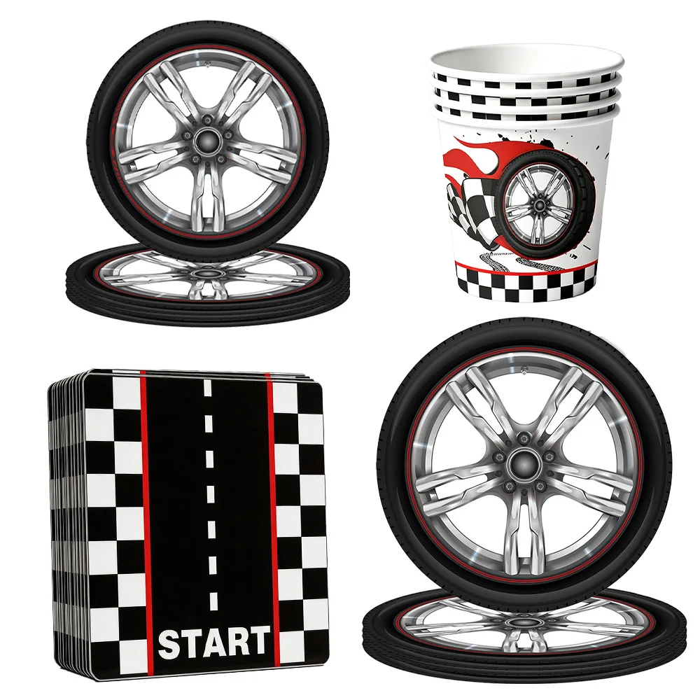 Race Car Party Decor Racing Tires Plate Cup Racing Disposable Tableware Kids Boys Birthday Decor Racing themed party Decorations