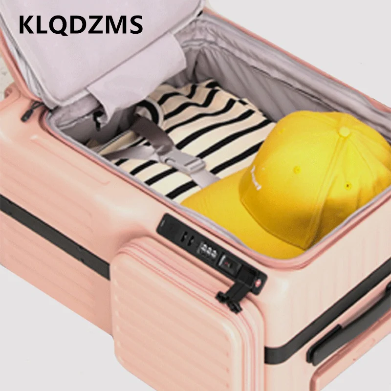KLQDZMS  20 Inch Carry-on Luggage Travel Bag Front Opening ABS+PC Boarding Case Multi-functional Trolley Case Cabin Suitcase