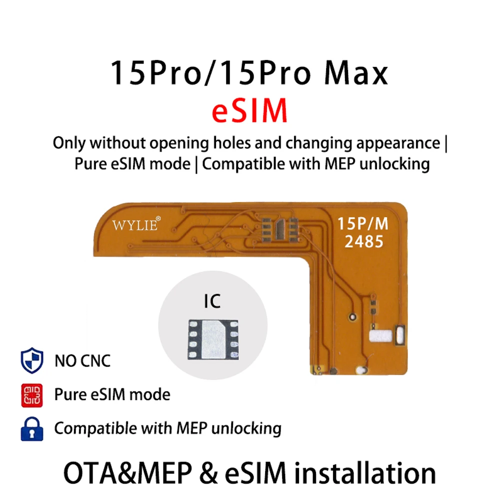 WYLIE eSIM Only Solution Flex Cable for iPhone 15Pro 16Pro 17 Pro Max No CNC Modification Pure eSIM Keep Original Appearance Rep