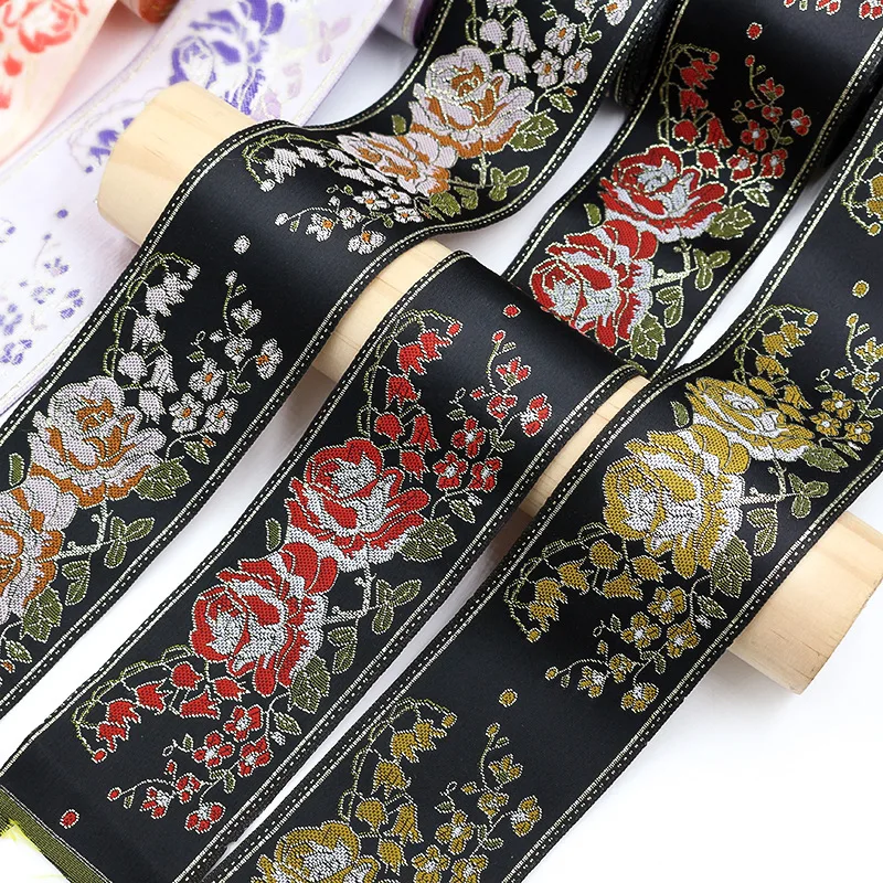 10 Yards 5CM Satin Vintage Jacquard Ribbon Emobridered Woven Ribbon Floral Fabric Trim Fringe Boho Persian Tapevera, 2 pulgadas,