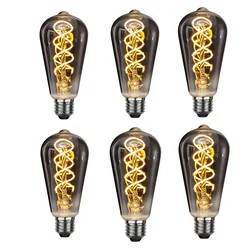 6 pz LED ST64 grigio fumé E27 2700K lampadina a filamento a spirale calda 4W 220V 110V Retro Vintage illuminazione decorativa Dimmer lampada Edison