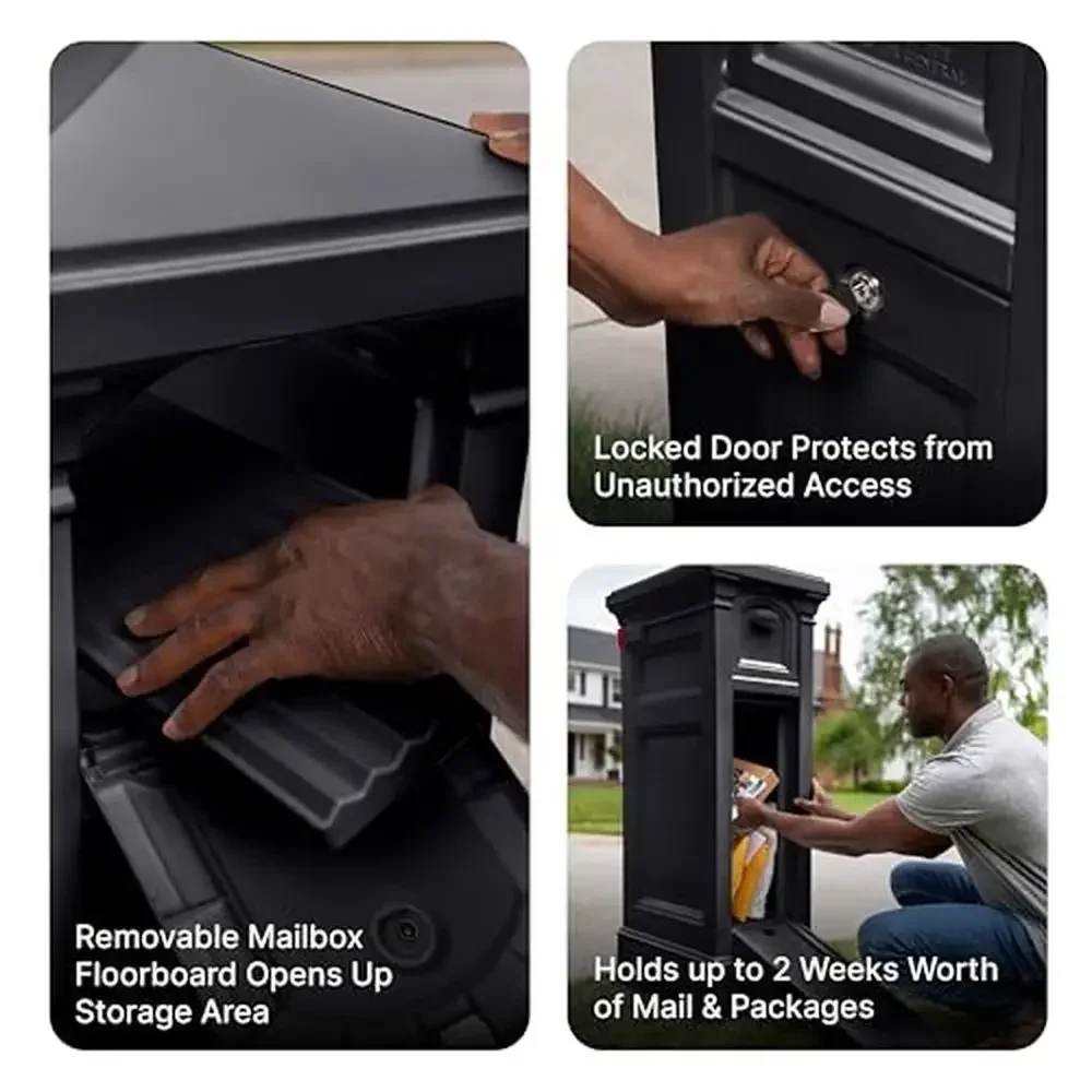 Atherton Reserve Storage Mailbox with Extra Space Mail and Packages Onyx Black Premium Design Weatherproof and Maintenance-Free