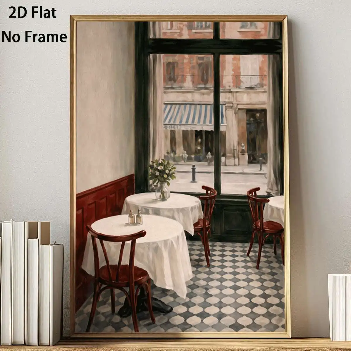 2D Flat, 1pc 2D Flat Prints French Cafe Art Poster Classic Style Wall Decor Unframed Canvas Printing Home Decoration Suitable
