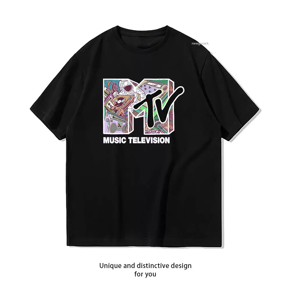 MTV Music Television Astronaut Collage Fill Classic T-Shirt Woman Man Casual Cotton Printed T Shirts Streetwear Short-sleev