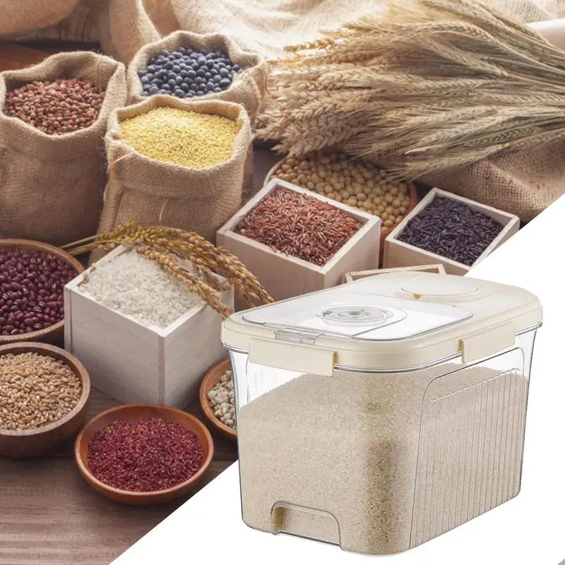 Rice Storage Box Rice Storage Container Magnetic Opening Non-Slip Transparent Dry Food Container Sealing Strip And Measuring Cup