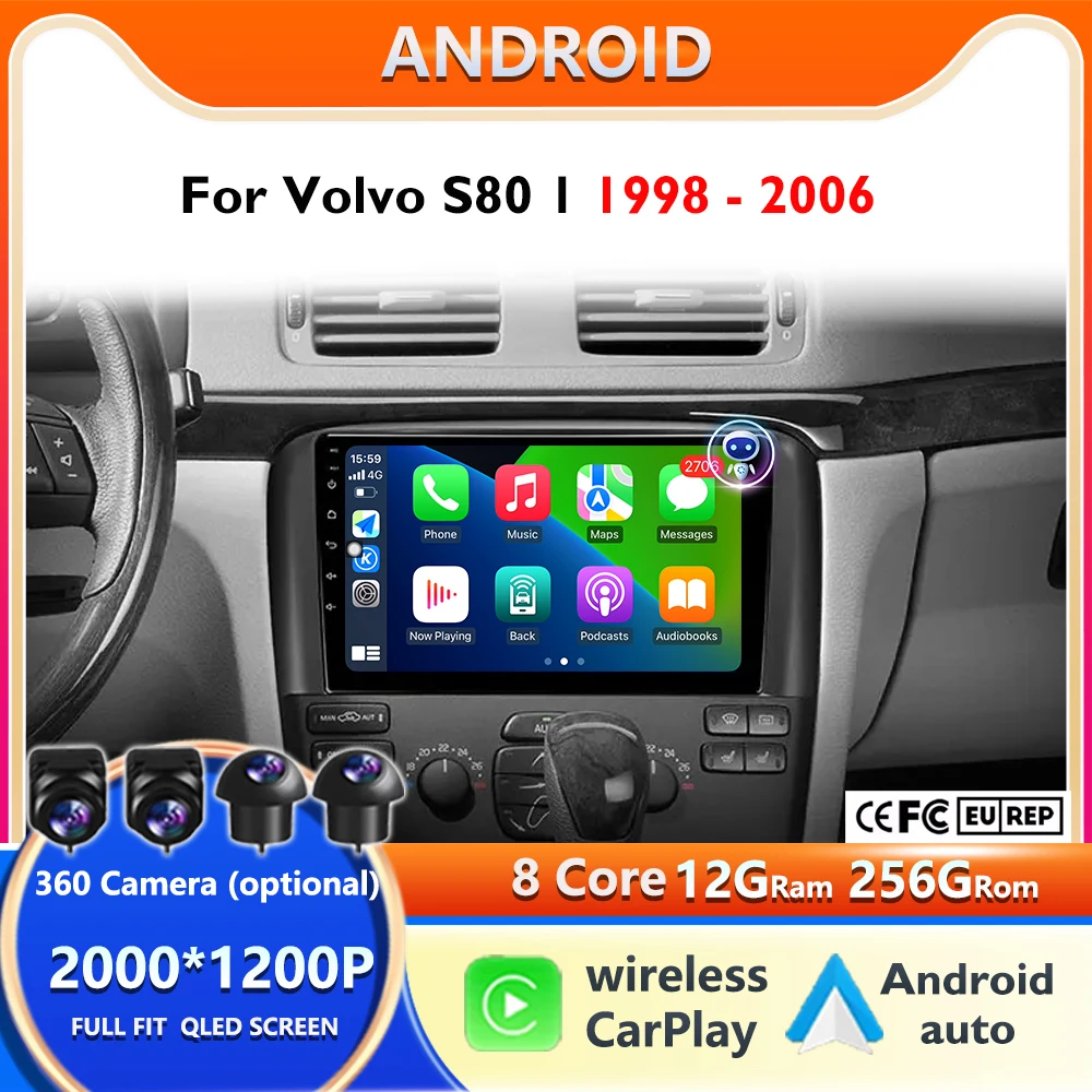 Car Radio Multimedia Video Player Navigation Stereo GPS Android 16 2din 2K For Volvo S80 1 1998 - 2006 Right Hand Drive